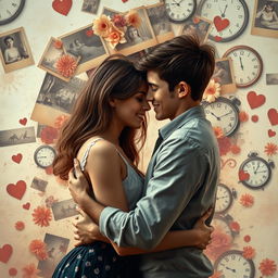 A heartfelt and surreal scene depicting two young adults falling in love amid a backdrop of a mind affected by dementia