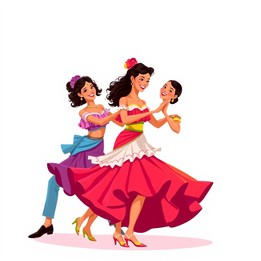 An illustration of Cuban dancers elegantly performing a vibrant dance
