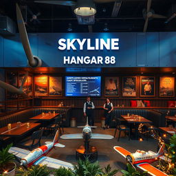A vibrant and immersive restaurant theme inspired by airplanes, named ‘Skyline Hangar 88’