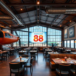 Um restaurante temático vibrante inspirado em aviões, chamado ‘Skyline Hangar 88’
