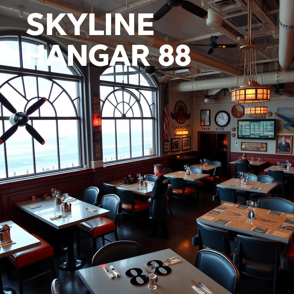 A themed restaurant called 'Skyline Hangar 88', designed to resemble an airplane hangar with elements of aviation decor