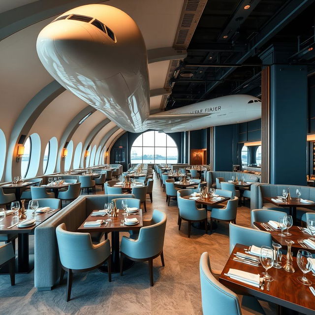 Um restaurante temático sofisticado e luxuoso chamado ‘Skyline Hangar 88’, com um impressionante modelo de Boeing A380 como peça central na decoração