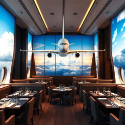 Um restaurante temático sofisticado e luxuoso chamado ‘Skyline Hangar 88’, projetado para simular a experiência de um interior de Boeing A380