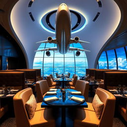 Um restaurante temático sofisticado e luxuoso chamado ‘Skyline Hangar 88’, projetado para simular a experiência de um interior de Boeing A380