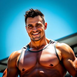 A muscular man with a strong physique, showcasing well-defined muscles and impressive strength