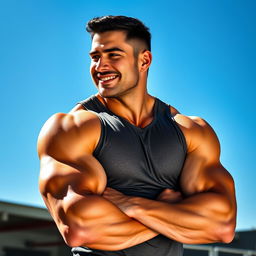 A muscular man with a strong physique, showcasing well-defined muscles and impressive strength