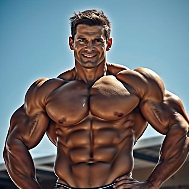 A muscular man with a strong physique, showcasing well-defined muscles and impressive strength
