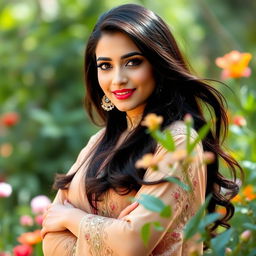 A beautiful Arab woman, elegantly dressed in traditional clothing, exuding confidence and allure