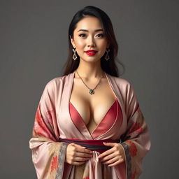 A confident and classy 25-year-old supermodel representing China, showcasing her fit physique and big perky breasts