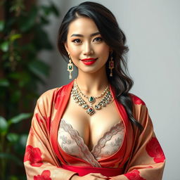 A confident and classy 25-year-old supermodel representing China, showcasing her fit physique with big perky breasts