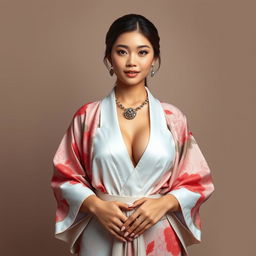 A confident and classy 25-year-old supermodel representing China, showcasing her fit physique with big perky breasts