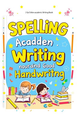 A children's academic writing book cover designed to emphasize spelling and good handwriting