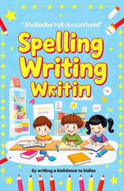 A children's academic writing book cover designed to emphasize spelling and good handwriting