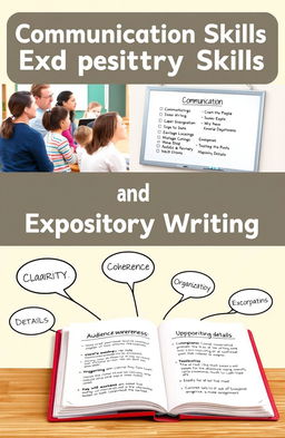 An educational poster featuring the theme of Communication Skills and Expository Writing