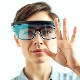 An automatic sign language translation system utilizing artificial intelligence and augmented reality glasses, showcasing a sleek, modern design