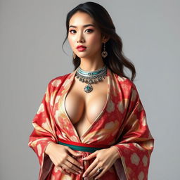 A full-body portrait of a 25-year-old supermodel, representing China, exuding confidence and class