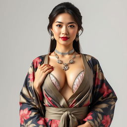 A stunning 25-year-old Chinese supermodel exuding confidence and class, showcasing her fit physique with big, perky breasts