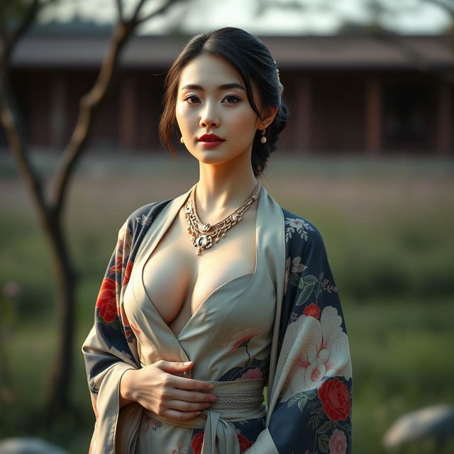 A confident and classy 25-year-old Chinese supermodel with a fit body, featuring big perky breasts