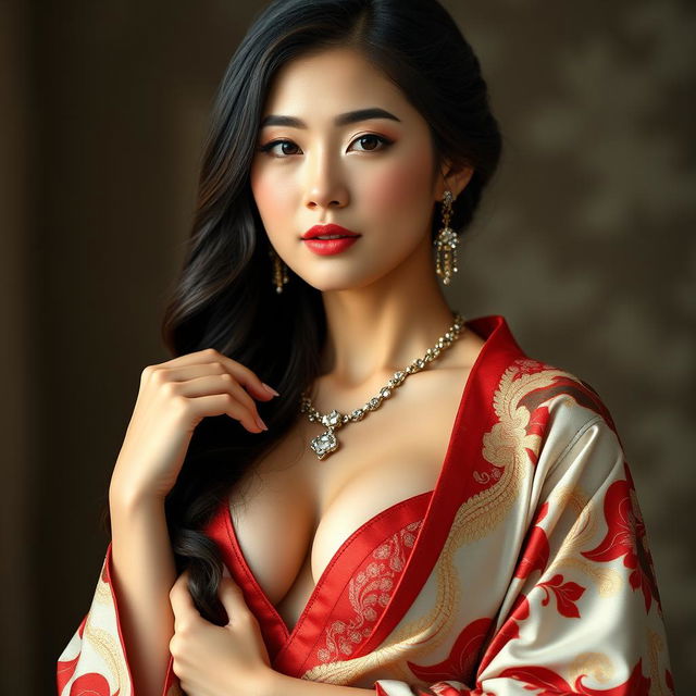 A full-body portrait of a 25-year-old Chinese supermodel exuding confidence and class