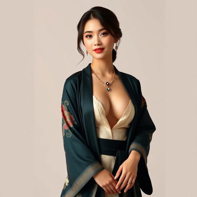 Full-body portrait of a 25-year-old Chinese supermodel, exuding confidence and class