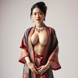 Full-body portrait of a 25-year-old Chinese supermodel, showcasing her confidence and class