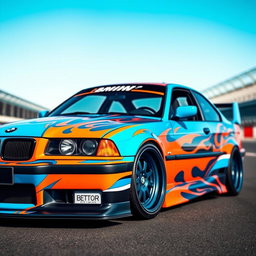 A striking design for a drift-themed livery on a BMW E36 TI