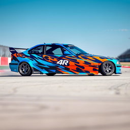 A striking design for a drift-themed livery on a BMW E36 TI