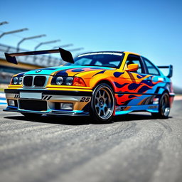 A striking design for a drift-themed livery on a BMW E36 TI