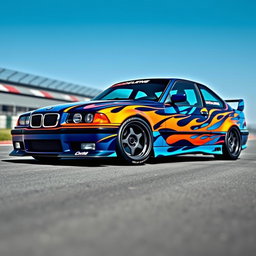 A striking design for a drift-themed livery on a BMW E36 TI