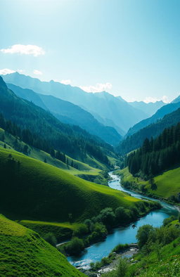 A stunning and immersive cinematic landscape depicting diverse geographical features with a vibrant green theme