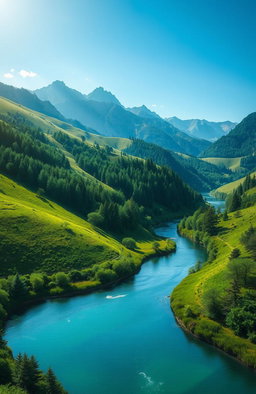 A stunning and immersive cinematic landscape depicting diverse geographical features with a vibrant green theme