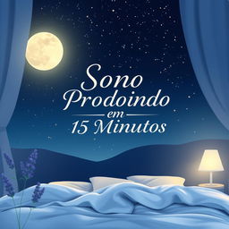 A captivating ebook cover for 'Sono Profundo em 15 Minutos' featuring a tranquil night scene