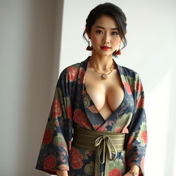 A full-body portrait of a stunning and sexy 25-year-old Chinese supermodel with a fit body and big perky breasts