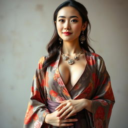 A full-body portrait of a stunning and sexy 25-year-old Chinese supermodel with a fit body and big perky breasts