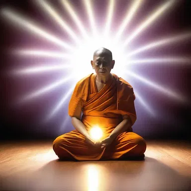 After staring at the bright light during the meditation session, the monk experienced a vivid afterimage of divine radiance.
