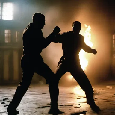 In the intense fight scene, the afterimage of the character's quick movements remained, creating a dynamic and dramatic effect.