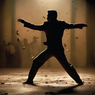 In the intense fight scene, the afterimage of the character's quick movements remained, creating a dynamic and dramatic effect.