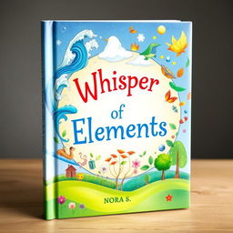 A vibrant and enchanting book cover for children titled "Whisper of Elements" by Nora S