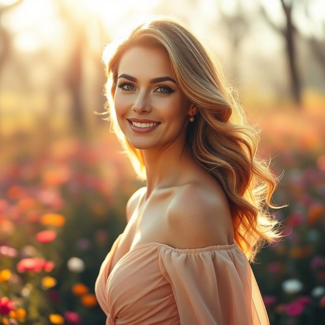 A radiant woman with glowing skin, exuding confidence and beauty