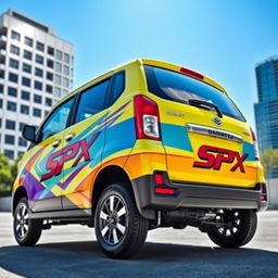 Daihatsu Grandmax with a bold and bright SPX branding, showcasing the vibrant colors and dynamic designs of the branding