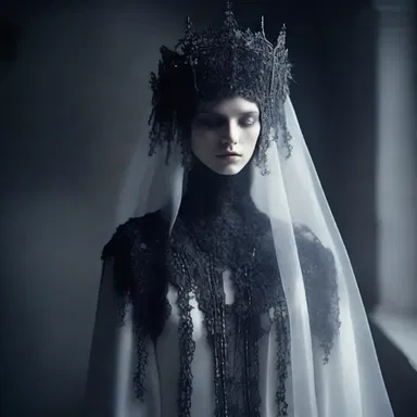 The concept of the afterlife is often depicted in fashion through dark and ethereal designs.
