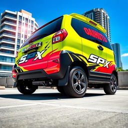Daihatsu Grandmax with a bold and bright SPX branding, showcasing the vibrant colors and dynamic designs of the branding