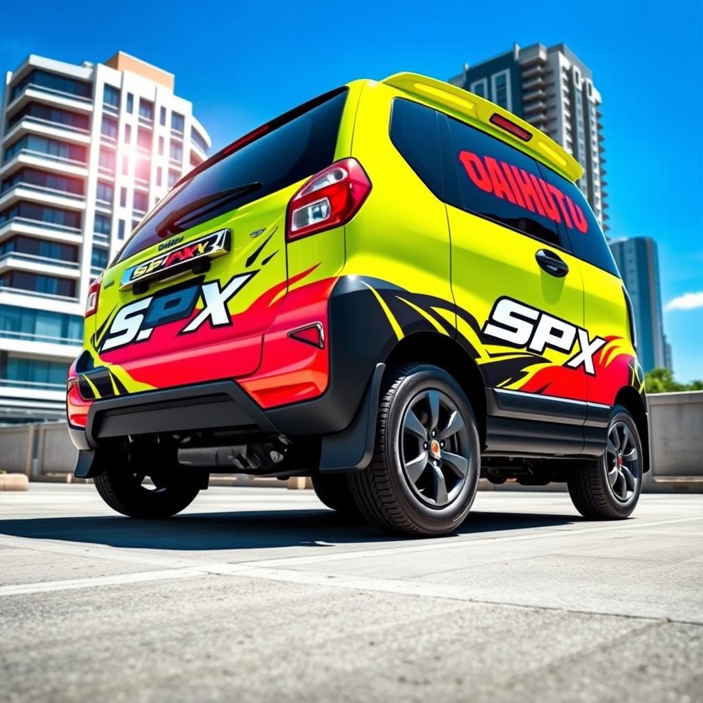 Daihatsu Grandmax with a bold and bright SPX branding, showcasing the vibrant colors and dynamic designs of the branding