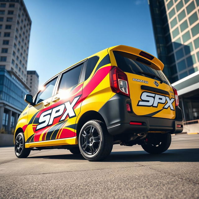 Daihatsu Grandmax with a bold and bright SPX branding, showcasing the vibrant colors and dynamic designs of the branding