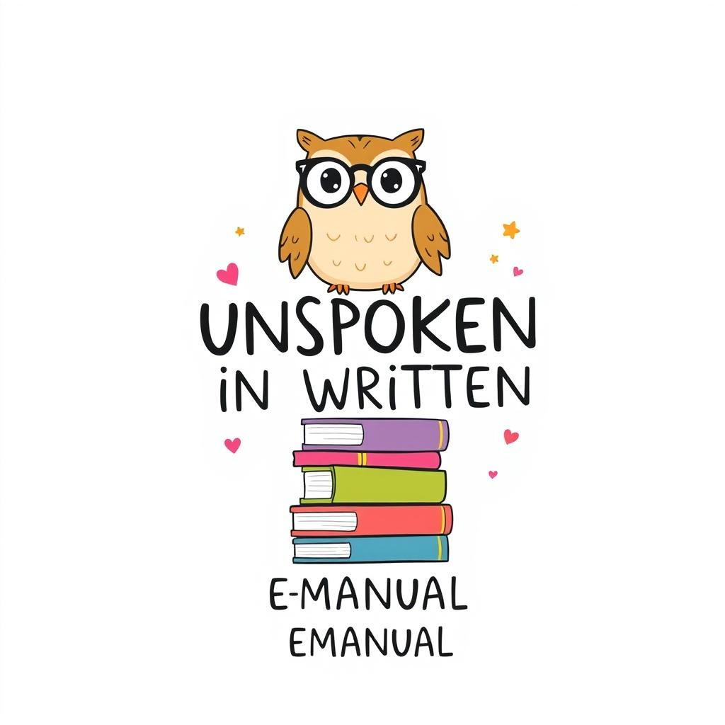 A charming and whimsical cover page design for a book titled 'UNSPOKEN IN WRITTEN: EMANUAL'