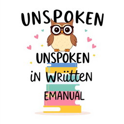 A charming and whimsical cover page design for a book titled 'UNSPOKEN IN WRITTEN: EMANUAL'