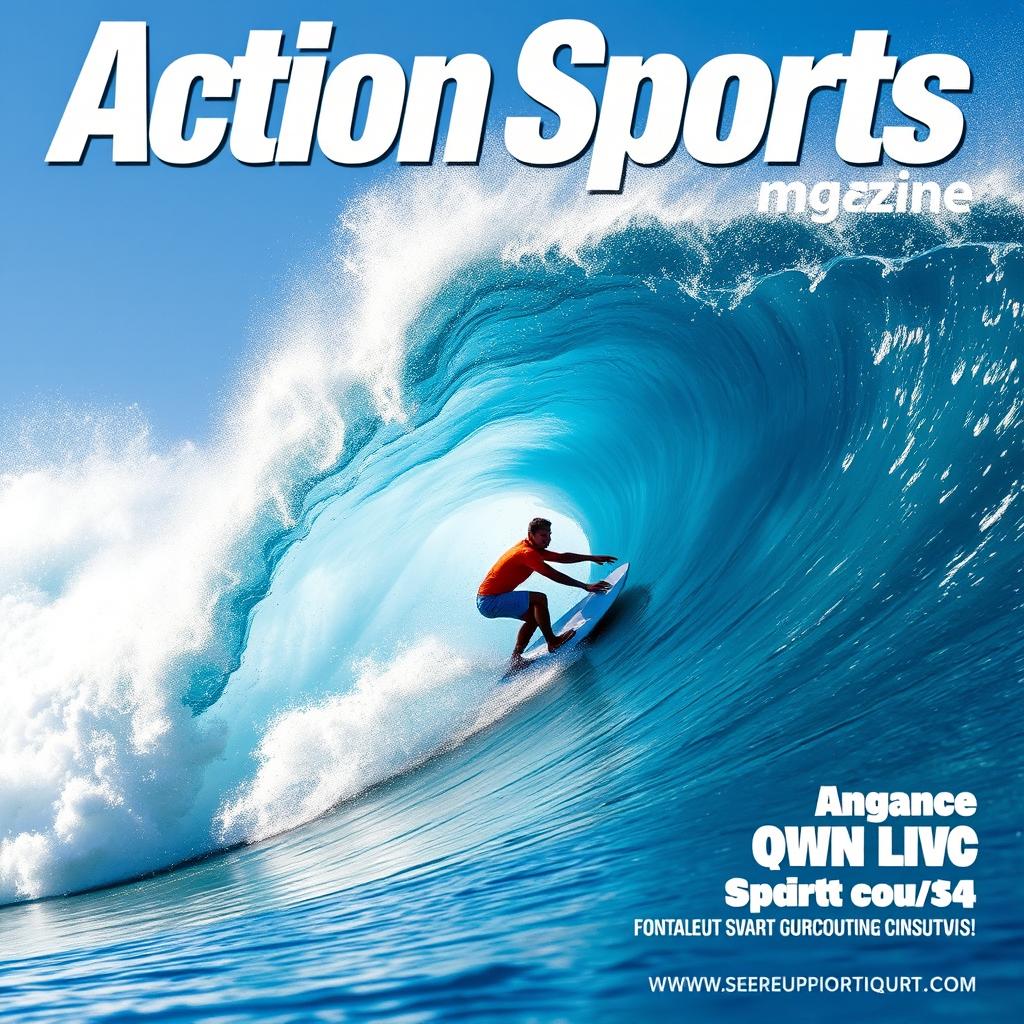 A dynamic and powerful image of a surfer expertly riding a massive wave, showcasing impressive athleticism and skill