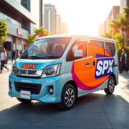 Daihatsu Grandmax prominently featuring bold and bright SPX branding, with vibrant colors and eye-catching graphics