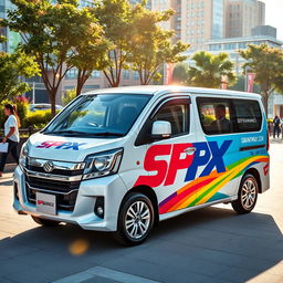 Daihatsu Grandmax prominently featuring bold and bright SPX branding, with vibrant colors and eye-catching graphics