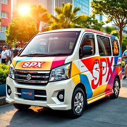 Daihatsu Grandmax prominently featuring bold and bright SPX branding, with vibrant colors and eye-catching graphics